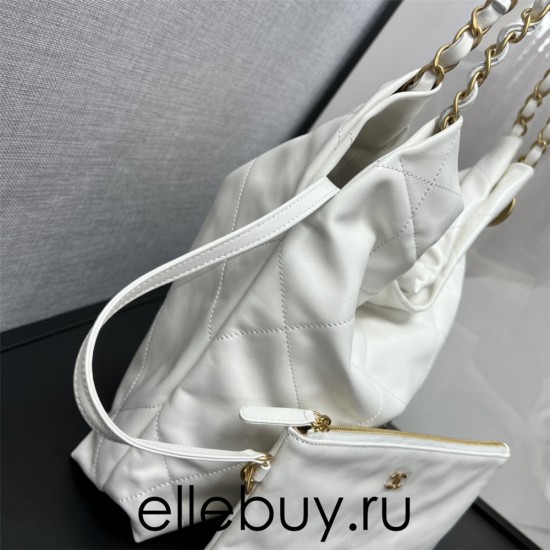 Chanel 22S Chanel 22 Bag Small Size 35 White Gold Hardware Calfskin Leather Hass Factory leather 29x35x11cm