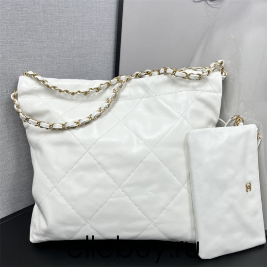 Chanel 22S Chanel 22 Bag Small Size 35 White Gold Hardware Calfskin Leather Hass Factory leather 29x35x11cm