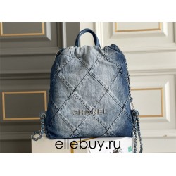 Chanel 23P Chanel 22 Bag Denim Backpack Silver Hardware Silver Hardware Calfskin Leather Hass Factory leather 29x35x11cm