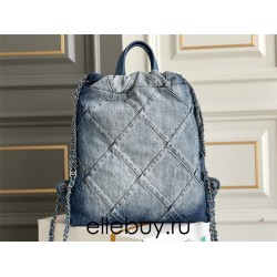 Chanel 23P Chanel 22 Bag Denim Backpack Silver Hardware Silver Hardware Calfskin Leather Hass Factory leather 29x35x11cm