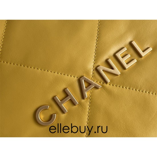 Chanel 23S Chanel 22 Bag Silver Hardware Small Size 37 Mango Yellow Calfskin Leather Hass Factory leather 35x37x7cm