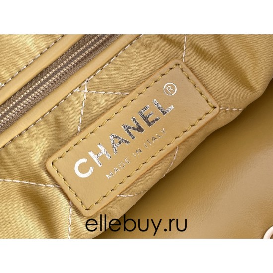 Chanel 23S Chanel 22 Bag Silver Hardware Small Size 37 Mango Yellow Calfskin Leather Hass Factory leather 35x37x7cm