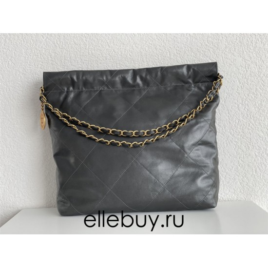 Chanel 22S Chanel 22 Bag Gray Small Size 37 Gold Hardware Calfskin Leather Hass Factory leather 35x37x7cm