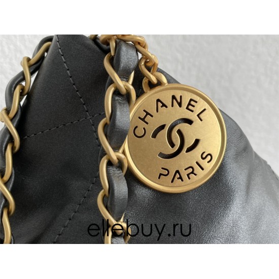 Chanel 22S Chanel 22 Bag Gray Small Size 37 Gold Hardware Calfskin Leather Hass Factory leather 35x37x7cm