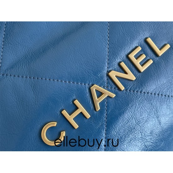 Chanel 22S Chanel 22 Bag Light Blue Small Size 37 Gold Hardware Calfskin Leather Hass Factory leather 35x37x7cm