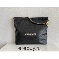 Chanel 22S Chanel 22 Bag Black White Letters Small Size 37 Gold Hardware Calfskin Leather Hass Factory leather 35x37x7cm