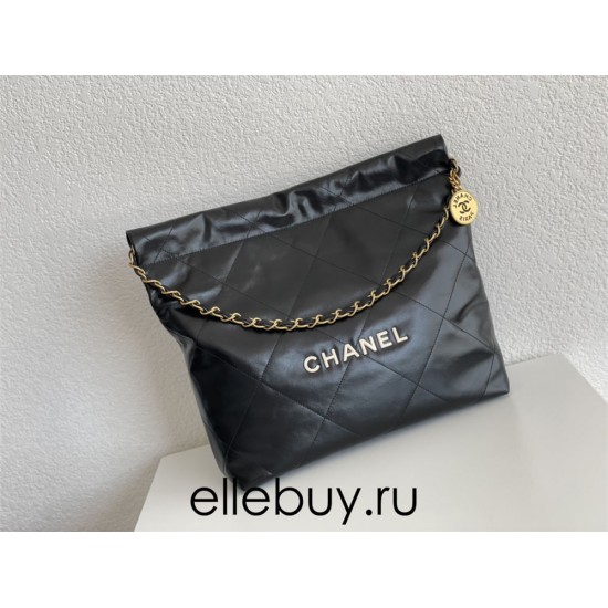 Chanel 22S Chanel 22 Bag Black White Letters Small Size 37 Gold Hardware Calfskin Leather Hass Factory leather 35x37x7cm