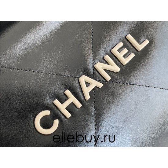 Chanel 22S Chanel 22 Bag Black White Letters Small Size 37 Gold Hardware Calfskin Leather Hass Factory leather 35x37x7cm