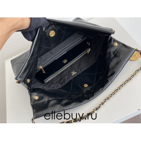 Chanel 22S Chanel 22 Bag Black White Letters Small Size 37 Gold Hardware Calfskin Leather Hass Factory leather 35x37x7cm