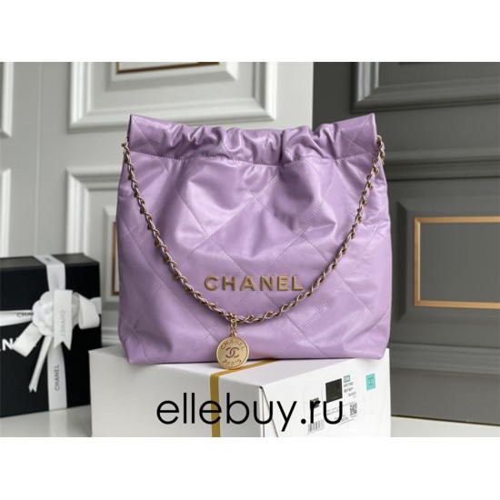 Chanel 22S Chanel 22 Bag Light Purple Small Size 37 Gold Hardware Calfskin Leather Hass Factory leather 35x37x7cm