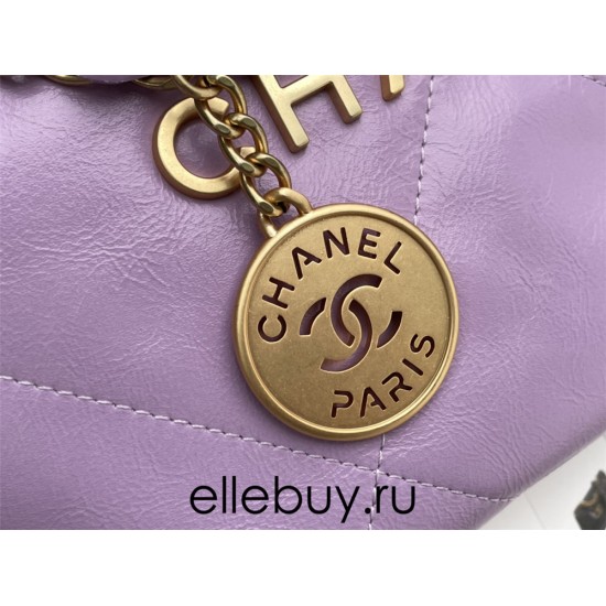 Chanel 22S Chanel 22 Bag Light Purple Small Size 37 Gold Hardware Calfskin Leather Hass Factory leather 35x37x7cm