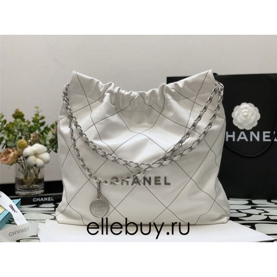 Chanel 22S Chanel 22 Bag White Medium Size 35 Silver Hardware Calfskin Leather Hass Factory leather 35x42x8cm