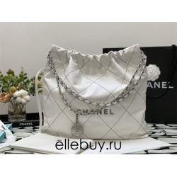 Chanel 22S Chanel 22 Bag White Medium Size 35 Silver Hardware Calfskin Leather Hass Factory leather 35x42x8cm