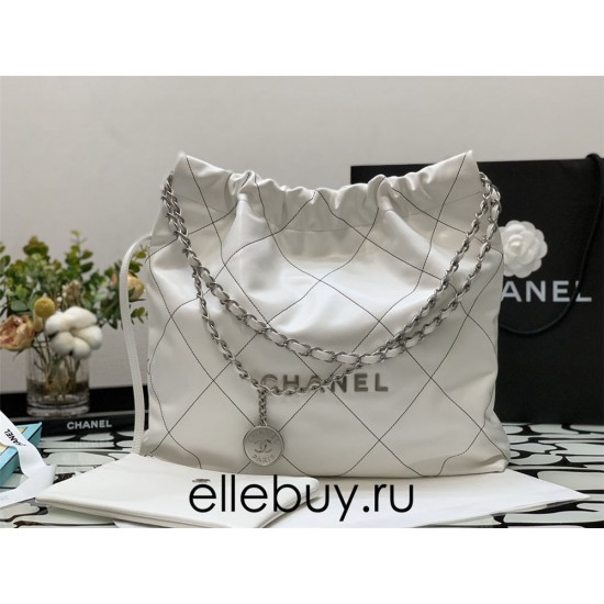 Chanel 22S Chanel 22 Bag White Medium Size 35 Silver Hardware Calfskin Leather Hass Factory leather 35x42x8cm