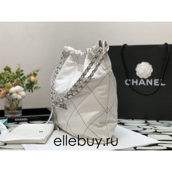 Chanel 22S Chanel 22 Bag White Medium Size 35 Silver Hardware Calfskin Leather Hass Factory leather 35x42x8cm