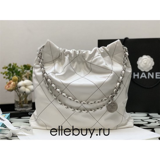 Chanel 22S Chanel 22 Bag White Medium Size 35 Silver Hardware Calfskin Leather Hass Factory leather 35x42x8cm