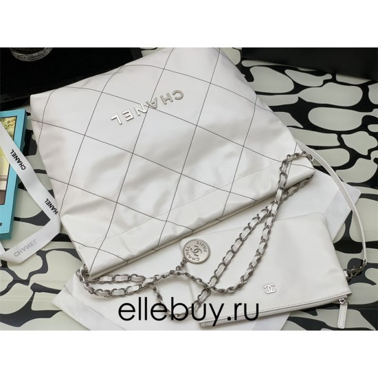 Chanel 22S Chanel 22 Bag White Small Size 30 Silver Hardware Calfskin Leather Hass Factory leather 30x37x8cm