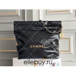 Chanel 22K Chanel 22 Bag Black with White Lines Small Size 37 Gold Hardware Calfskin Leather Hass Factory leather 35x37x7cm