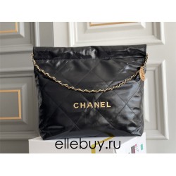 Chanel 22K Chanel 22 Bag Black with Black Lines Small Size 37 Gold Hardware Calfskin Leather Hass Factory leather 35x37x7cm