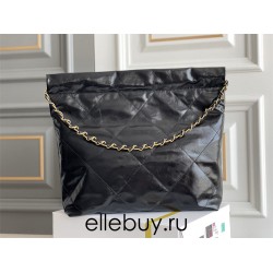 Chanel 22K Chanel 22 Bag Black with Black Lines Small Size 37 Gold Hardware Calfskin Leather Hass Factory leather 35x37x7cm