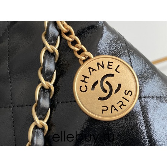 Chanel 22K Chanel 22 Bag Black with Black Lines Small Size 37 Gold Hardware Calfskin Leather Hass Factory leather 35x37x7cm