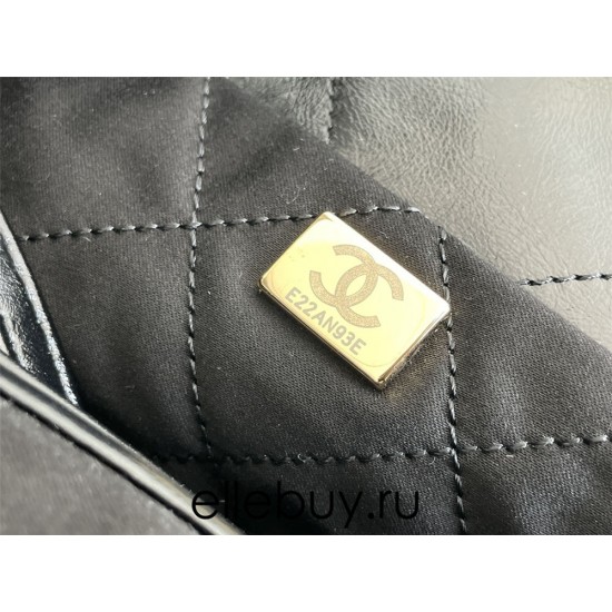 Chanel 22K Chanel 22 Bag Black with Black Lines Small Size 37 Gold Hardware Calfskin Leather Hass Factory leather 35x37x7cm