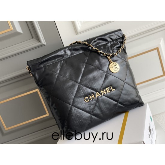 Chanel 23A Chanel 22 Bag Black with Hand Grab Wrinkles Small Size 37 Gold Hardware Calfskin Leather Hass Factory leather 35x37x7cm