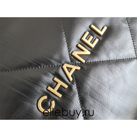 Chanel 23A Chanel 22 Bag Black with Hand Grab Wrinkles Small Size 37 Gold Hardware Calfskin Leather Hass Factory leather 35x37x7cm