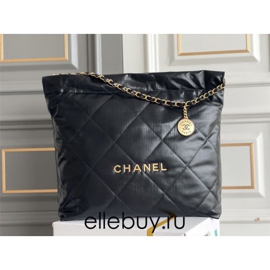 Chanel 23A Chanel 22 Bag Black with Hand Grab Wrinkles Medium Size 42 Gold Hardware Calfskin Leather Hass Factory leather 38x42x8cm