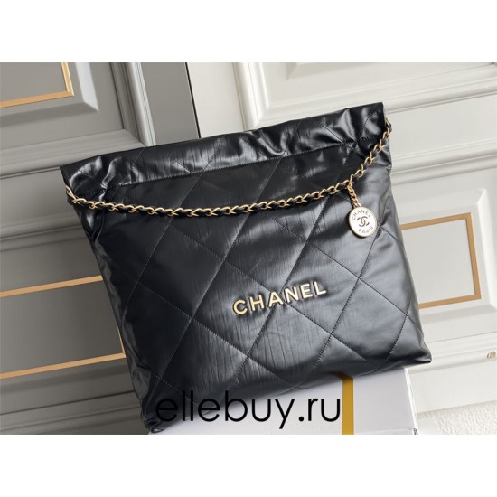 Chanel 23A Chanel 22 Bag Black with Hand Grab Wrinkles Medium Size 42 Gold Hardware Calfskin Leather Hass Factory leather 38x42x8cm