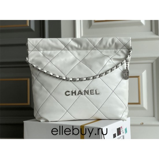 Chanel 22K 22 Bag in white with black lines, small size 37, gold-tone hardware, calfskin leather, Hass Factory leather, 35x37x7cm