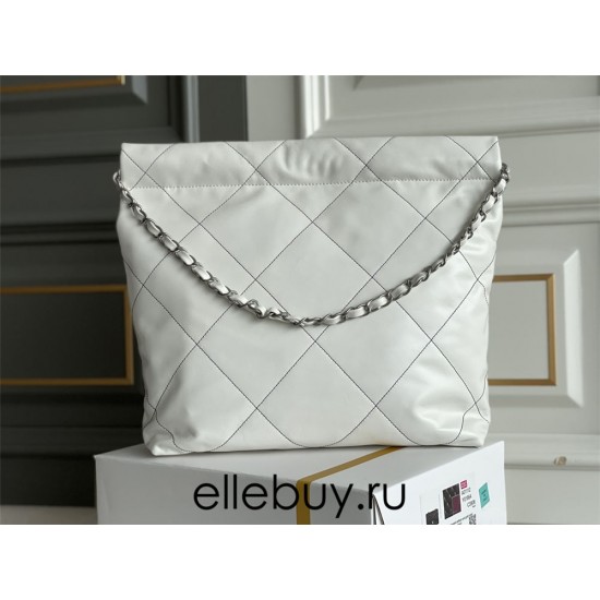 Chanel 22K 22 Bag in white with black lines, small size 37, gold-tone hardware, calfskin leather, Hass Factory leather, 35x37x7cm