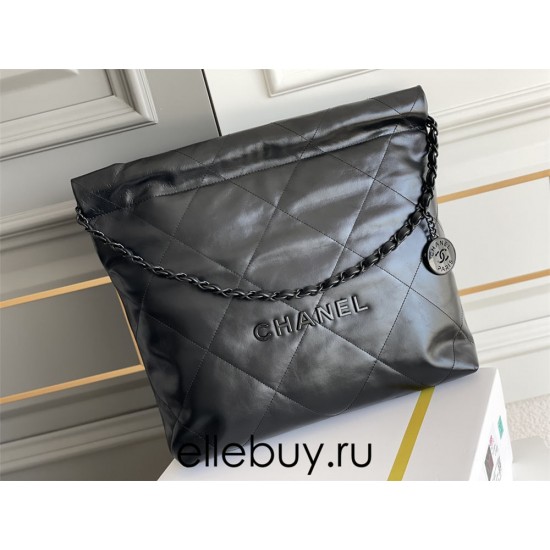 Chanel 22K 22 Bag in all black, small size 37, black calfskin leather, Hass Factory leather, 35x37x7cm