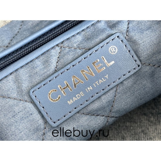 Chanel 23C 22 Bag, small size, denim fabric, silver-tone hardware, 35x37x7cm