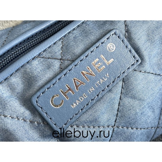 Chanel 23C 22 Bag, medium size, denim fabric, silver-tone hardware, 38x42x8cm