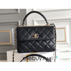 Chanel 23S Trendy CC in medium size 25, black, lambskin, light gold-tone hardware, Hass Factory leather, 17x25x12cm