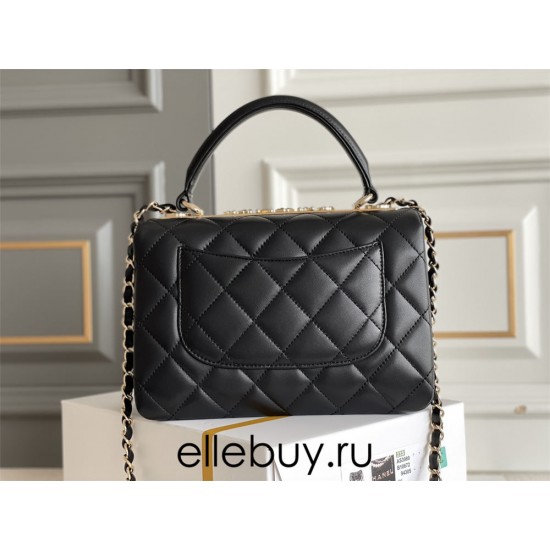 Chanel 23S Trendy CC in medium size 25, black, lambskin, light gold-tone hardware, Hass Factory leather, 17x25x12cm