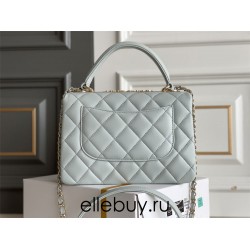 Chanel 23S Trendy CC in medium size 25, light blue, lambskin, light gold-tone hardware, Hass Factory leather, 17x25x12cm