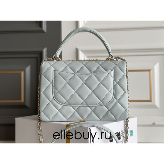 Chanel 23S Trendy CC in medium size 25, light blue, lambskin, light gold-tone hardware, Hass Factory leather, 17x25x12cm