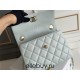 Chanel 23S Trendy CC in medium size 25, light blue, lambskin, light gold-tone hardware, Hass Factory leather, 17x25x12cm