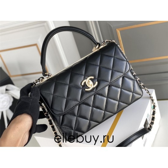 Chanel Classic Trendy CC in medium size 25, black, lambskin, light gold-tone hardware, Hass Factory leather, 17x25x12cm