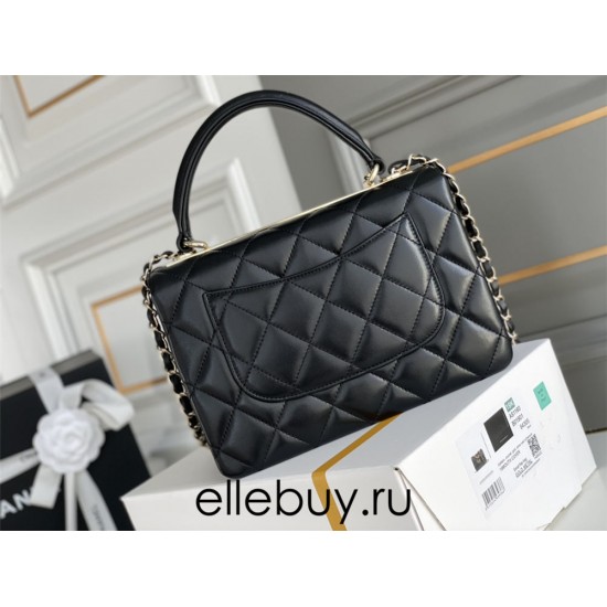 Chanel Classic Trendy CC in medium size 25, black, lambskin, light gold-tone hardware, Hass Factory leather, 17x25x12cm