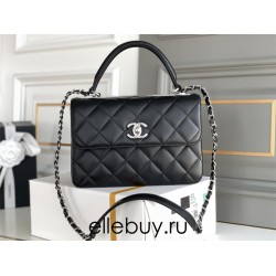 Chanel Classic Trendy CC in medium size 25, black, lambskin, silver-tone hardware, Hass Factory leather, 17x25x12cm