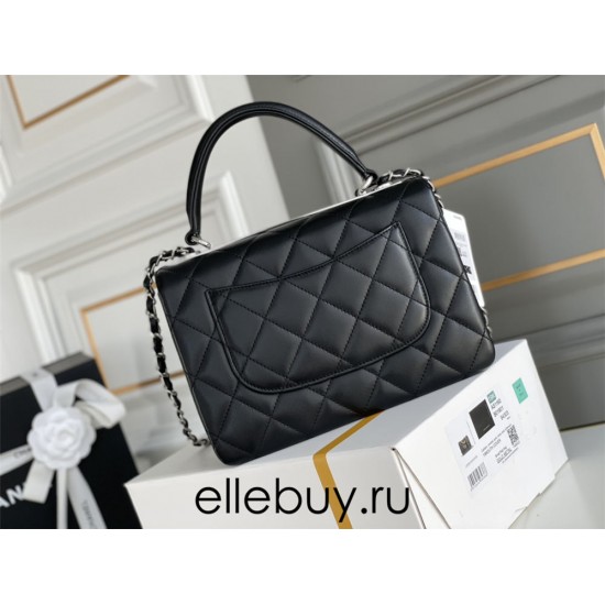 Chanel Classic Trendy CC in medium size 25, black, lambskin, silver-tone hardware, Hass Factory leather, 17x25x12cm