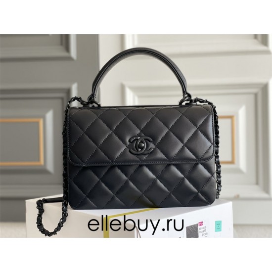 Chanel Classic Trendy CC in medium size 25, all black So Black, black lambskin, Hass Factory leather, 17x25x12cm