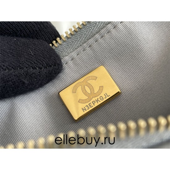 Chanel 23B Hobo Chain Bag, large size 29, gray, lambskin, Hass Factory leather, gold-tone hardware, 18x29x2cm