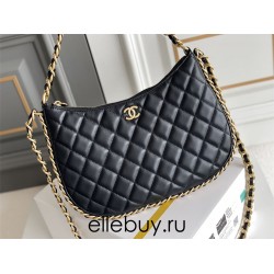 Chanel 23B Hobo Chain Bag, large size 29, black, lambskin, Hass Factory leather, gold-tone hardware, 18x29x2cm