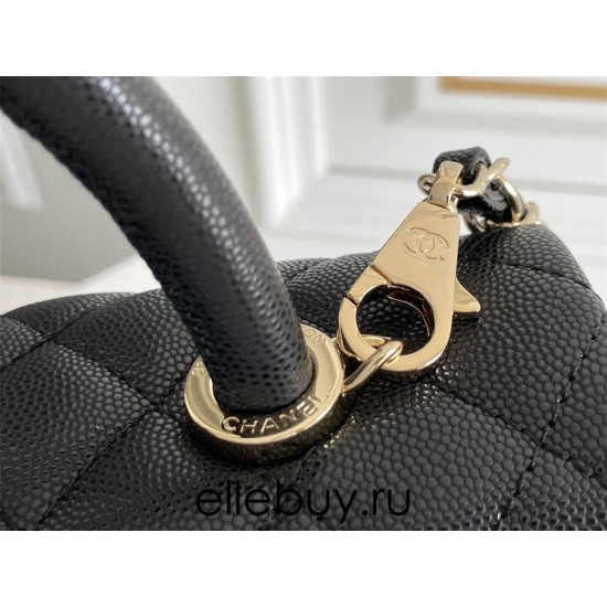 Chanel Classic Coco Handle, medium size 29cm flap bag, black, without stitched edges, champagne gold hardware, caviar leather, Hass Factory leather, 29x18x12cm