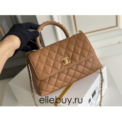 Chanel Classic Coco Handle, small size 24cm flap bag, caramel, with stitched edges, gold-tone hardware, caviar leather, Hass Factory leather, 24x14x10cm