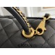 Chanel 23P Coco Handle, medium size 29cm flap bag, black, with stitched edges, gold-tone hardware, caviar leather, Hass Factory leather, 29x18x12cm